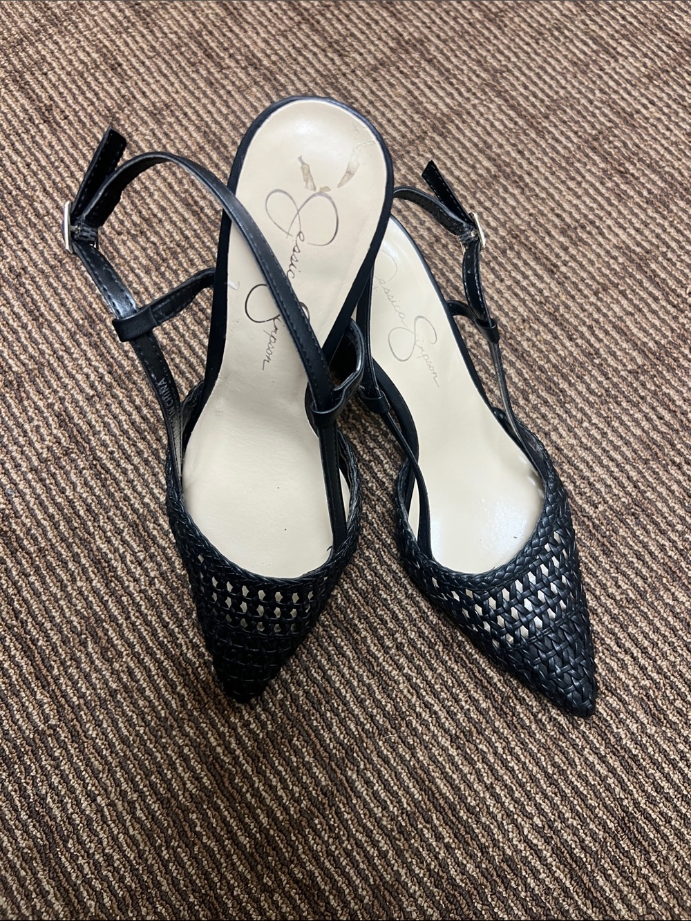 Jessica Simpson Black Woven Pointed Slingback Mules